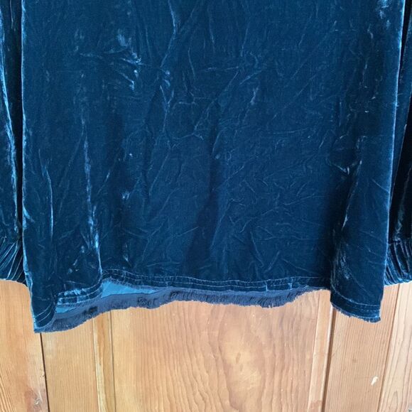 Go > Go Silk deep green velour long sleeve frayed hem tunic top - Picture 4 of 10